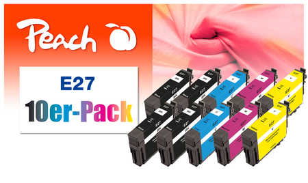 Peach  Pack de 10 cartouches d'encre compatible avec
ID-Fabricant: T2706, No. 27, C13T27064010*2 Epson WorkForce WF-3620 WF
