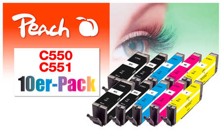 Peach  Pack de 10 cartouches d'encre, compatible avec
ID-Fabricant: PGI-550, CLI-551 Canon Pixma IP 7240