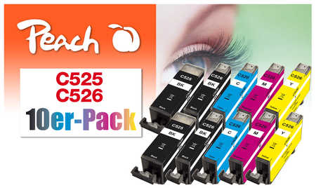 Peach  Pack de 10 cartouches d'encre, compatible avec
ID-Fabricant: PGI-525, CLI-526, 4541B006 Canon Pixma IP 4850