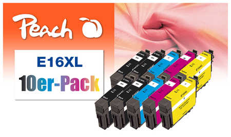 Peach  Pack de 10, compatible avec
ID-Fabricant: No. 16XL, C13T16364010 Epson WorkForce WF-2520 NF