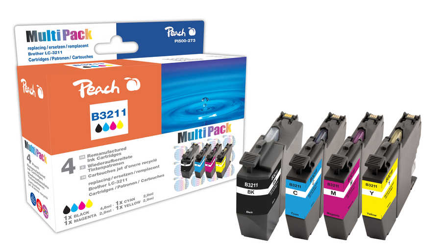 Peach  Multipack avec puce, compatible avec
ID-Fabricant: LC-3211VALP Brother MFCJ 491 DW