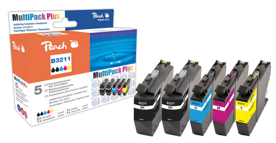 Peach  Multipack Plus avec puce, compatible avec
ID-Fabricant: LC-3211 Brother MFCJ 491 DW
