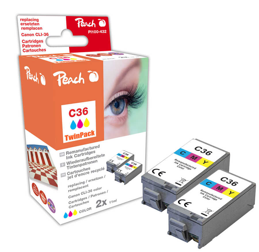 Peach  Twin Pack Ink Cartridge color, compatible with
ID-Fabricant: CLI-36C*2, 1511B001*2 Canon Pixma IP 110 Battery