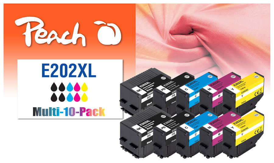 Peach  Pack de 10, compatible avec
ID-Fabricant: No. 202XL, T02G1*2, T02H1, T02H2, T02H3, T02H4 Epson Expression Premium XP-6000